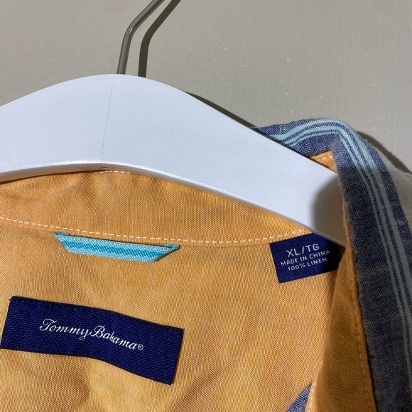 Tommy Bahama 100% linen striped blue shirt sleeve shirt, extra large - Picture 3 of 4